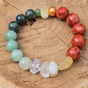 Gemstone Handmade Bracelet Kambaba Jasper Sponge Coral Citrine Freshwater Pearl